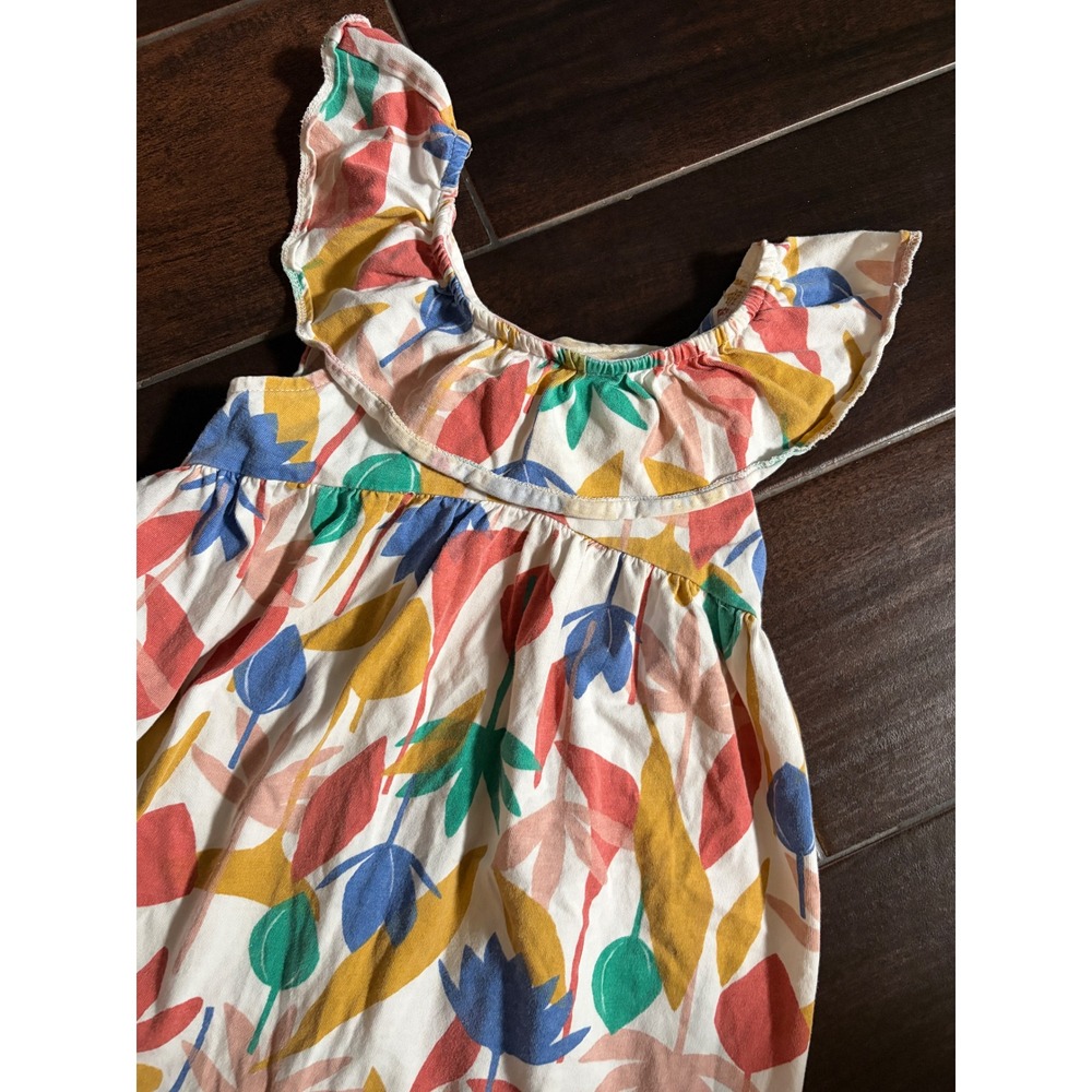 Tea Collection Girls 3T Abstract Floral Ruffle Neck Cotton Knit Dress Multi